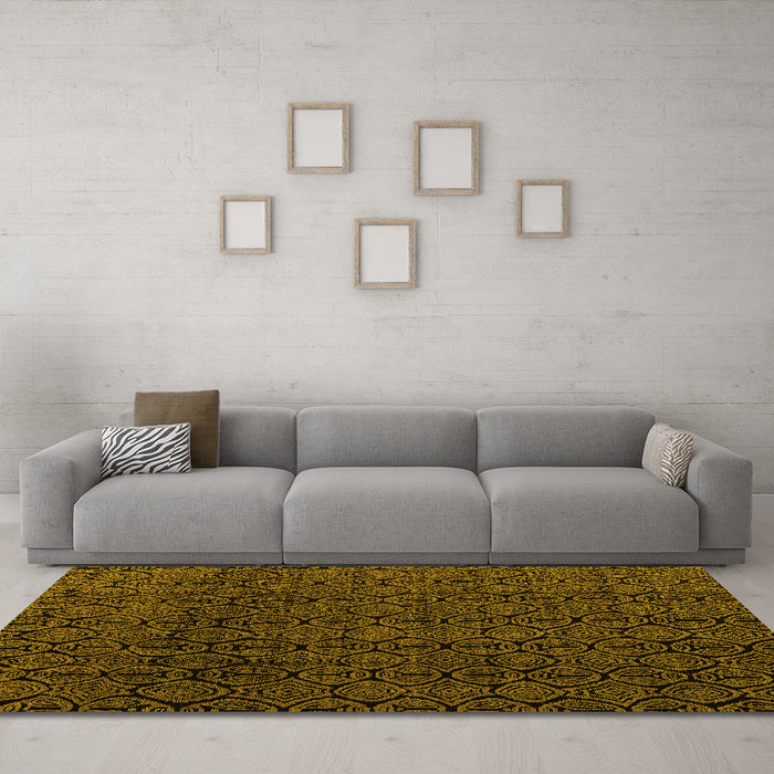 Machine Washable Oriental Yellow Modern Rug in a Living Room, wshabs5015yw