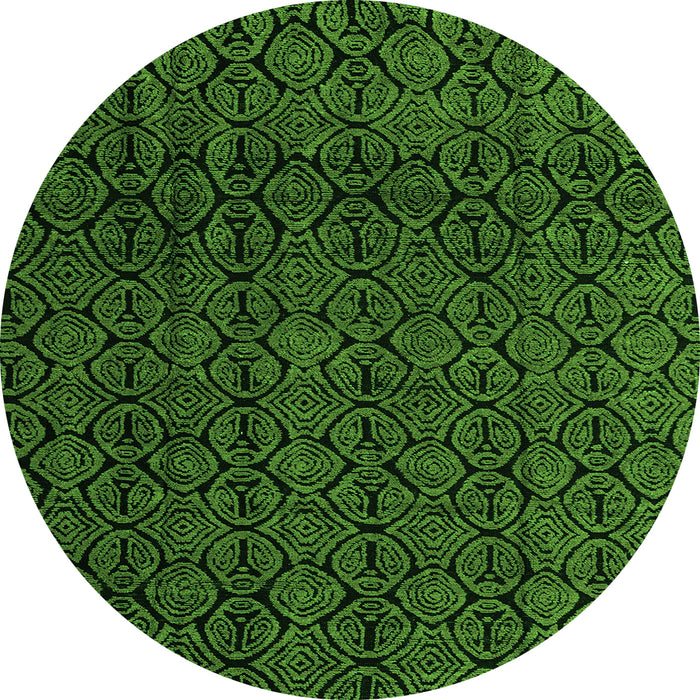 Round Machine Washable Oriental Green Modern Area Rugs, wshabs5015grn