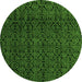 Round Machine Washable Oriental Green Modern Area Rugs, wshabs5015grn