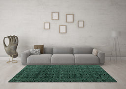 Machine Washable Oriental Turquoise Modern Area Rugs in a Living Room,, wshabs5015turq