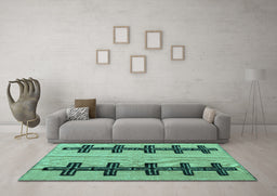 Machine Washable Oriental Turquoise Modern Area Rugs in a Living Room,, wshabs5016turq