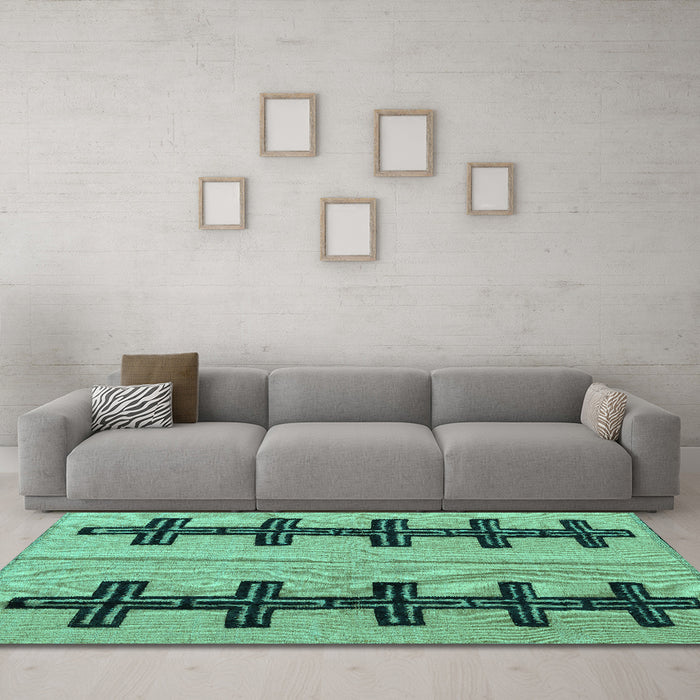 Machine Washable Oriental Turquoise Modern Area Rugs in a Living Room,, wshabs5016turq