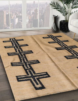 Abstract Reddish Brown Oriental Rug in Family Room, abs5016