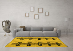 Machine Washable Oriental Yellow Modern Rug in a Living Room, wshabs5016yw