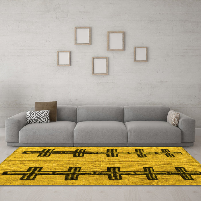Machine Washable Oriental Yellow Modern Rug in a Living Room, wshabs5016yw