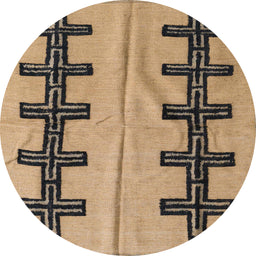 Round Abstract Reddish Brown Oriental Rug, abs5016