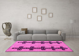 Machine Washable Oriental Pink Modern Rug in a Living Room, wshabs5016pnk