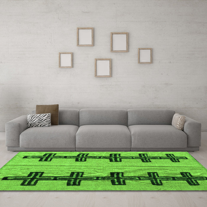 Machine Washable Oriental Green Modern Area Rugs in a Living Room,, wshabs5016grn