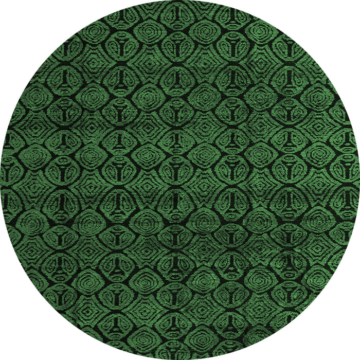 Round Machine Washable Oriental Emerald Green Modern Area Rugs, wshabs5017emgrn