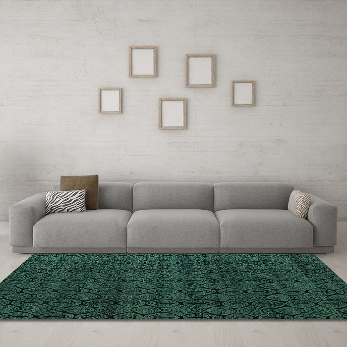 Machine Washable Oriental Turquoise Modern Area Rugs in a Living Room,, wshabs5017turq