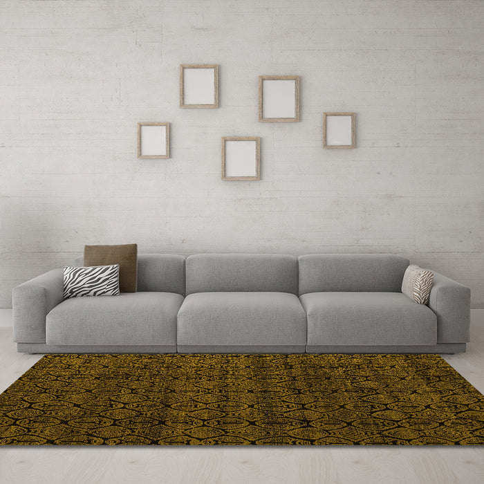 Machine Washable Oriental Yellow Modern Rug in a Living Room, wshabs5017yw
