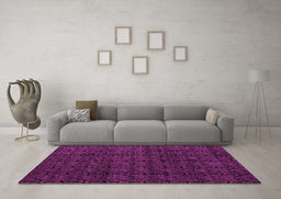 Machine Washable Oriental Pink Modern Rug in a Living Room, wshabs5017pnk