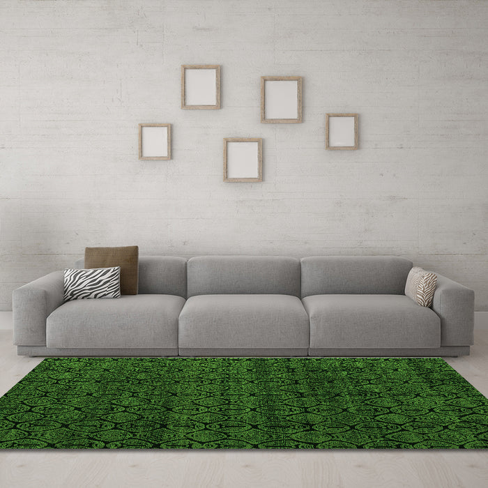 Machine Washable Oriental Green Modern Area Rugs in a Living Room,, wshabs5017grn