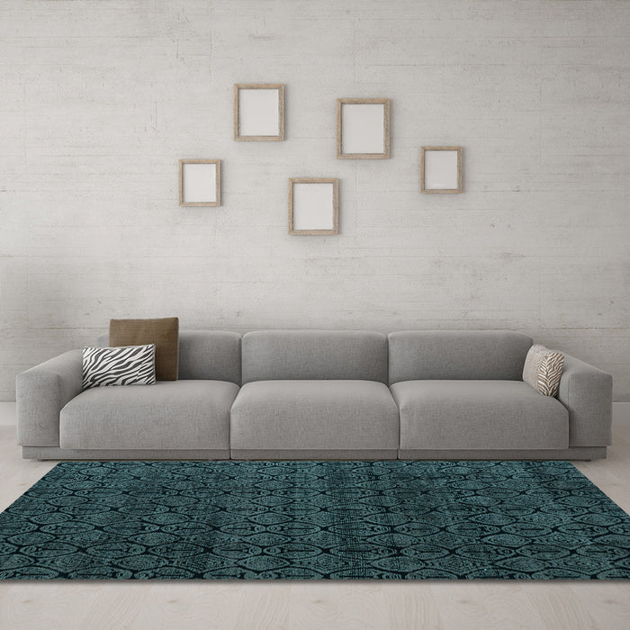 Machine Washable Oriental Light Blue Modern Rug in a Living Room, wshabs5017lblu