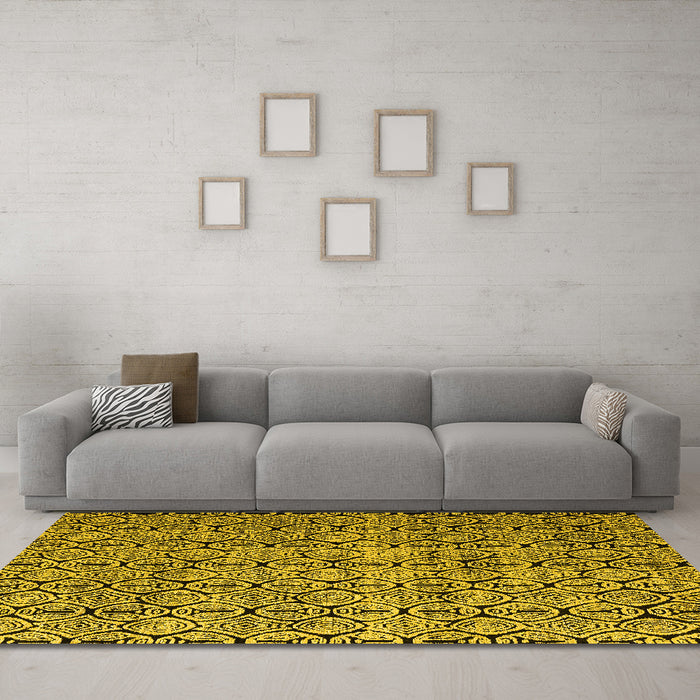 Machine Washable Oriental Yellow Modern Rug in a Living Room, wshabs5018yw