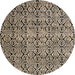 Round Abstract Burgundy Brown Oriental Rug, abs5018