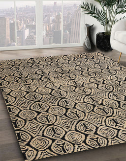 Abstract Burgundy Brown Oriental Rug in Family Room, abs5018