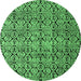 Round Machine Washable Oriental Emerald Green Modern Area Rugs, wshabs5018emgrn