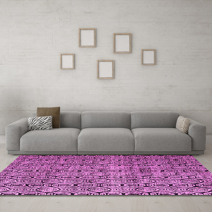 Machine Washable Oriental Pink Modern Rug in a Living Room, wshabs5018pnk