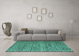Machine Washable Oriental Turquoise Modern Area Rugs in a Living Room,, wshabs5018turq