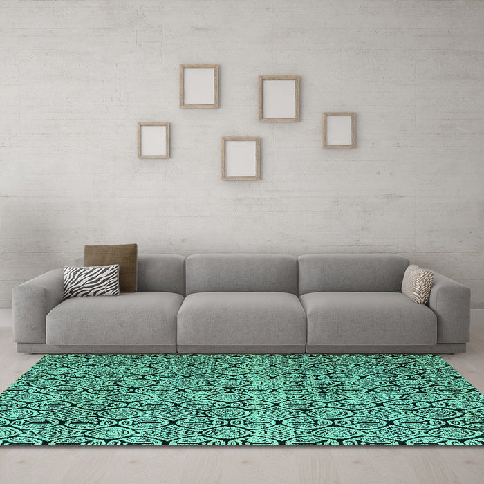 Machine Washable Oriental Turquoise Modern Area Rugs in a Living Room,, wshabs5018turq