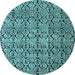 Round Machine Washable Oriental Light Blue Modern Rug, wshabs5018lblu