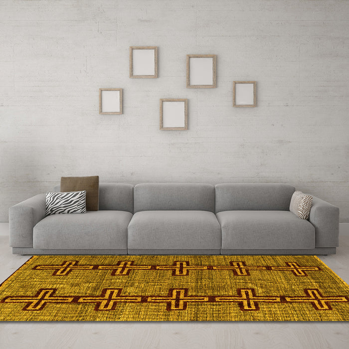 Machine Washable Oriental Yellow Modern Rug in a Living Room, wshabs5019yw