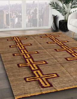 Abstract Red Brown Oriental Rug in Family Room, abs5019