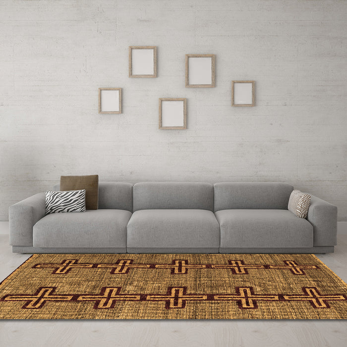 Machine Washable Oriental Brown Modern Rug in a Living Room,, wshabs5019brn