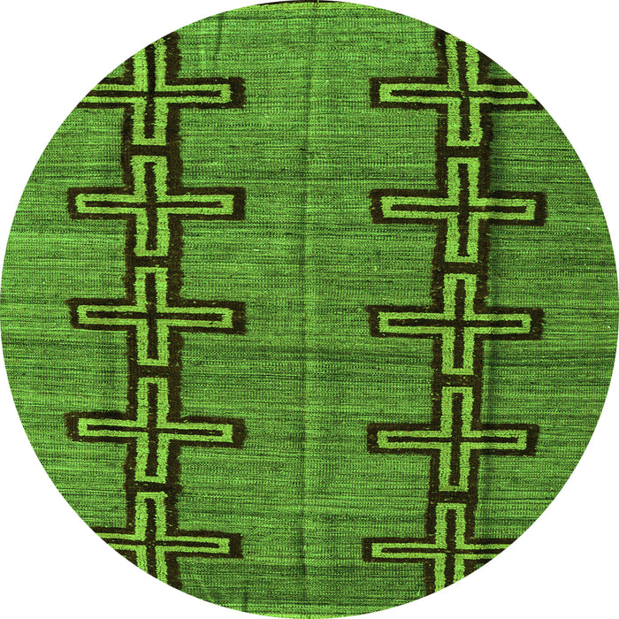 Round Machine Washable Oriental Green Modern Area Rugs, wshabs5019grn