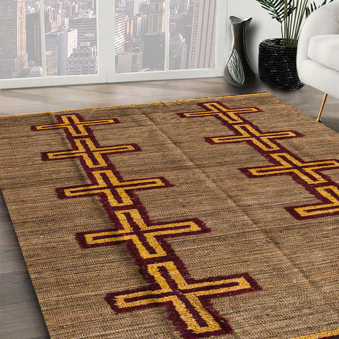 Machine Washable Abstract Red Brown Rug in a Family Room, wshabs5019
