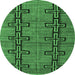 Round Machine Washable Oriental Emerald Green Modern Area Rugs, wshabs5019emgrn