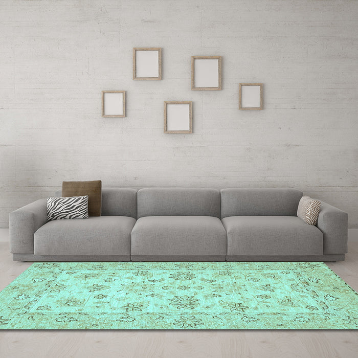 Machine Washable Oriental Light Blue Traditional Rug in a Living Room, wshabs501lblu