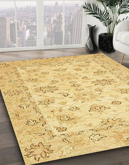 Abstract Yellow Oriental Rug in Family Room, abs501