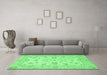 Machine Washable Oriental Emerald Green Traditional Area Rugs in a Living Room,, wshabs501emgrn