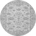 Round Machine Washable Oriental Gray Traditional Rug, wshabs501gry