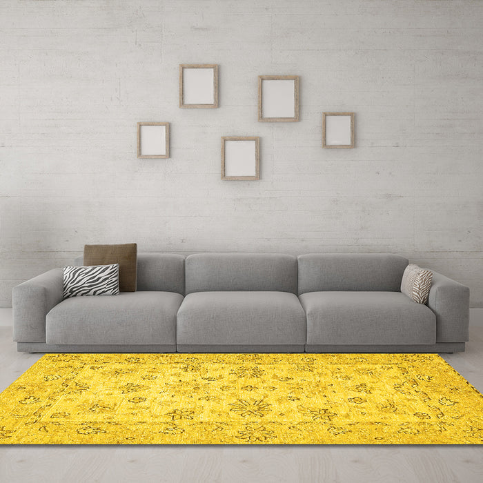 Machine Washable Oriental Yellow Traditional Rug in a Living Room, wshabs501yw