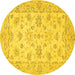 Round Machine Washable Oriental Yellow Traditional Rug, wshabs501yw