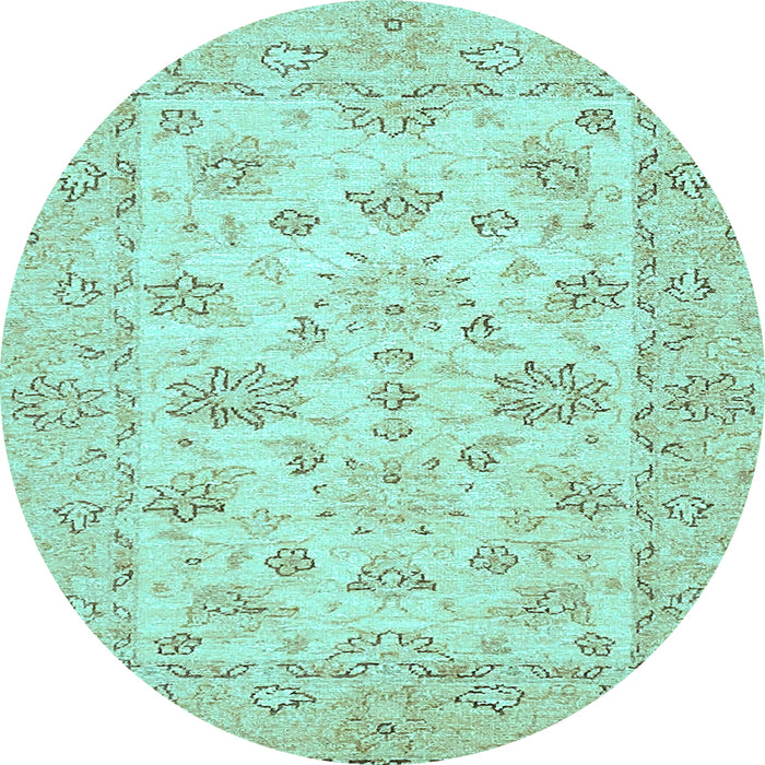 Round Oriental Light Blue Traditional Rug, abs501lblu