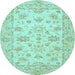 Round Oriental Light Blue Traditional Rug, abs501lblu