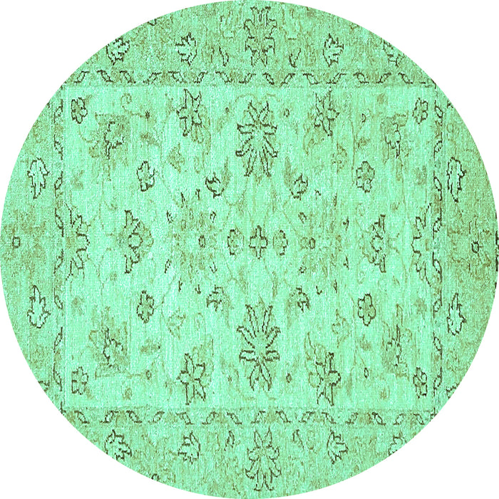 Round Machine Washable Oriental Turquoise Traditional Area Rugs, wshabs501turq