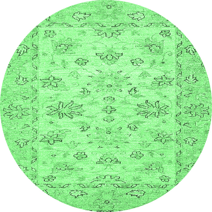 Round Machine Washable Oriental Emerald Green Traditional Area Rugs, wshabs501emgrn