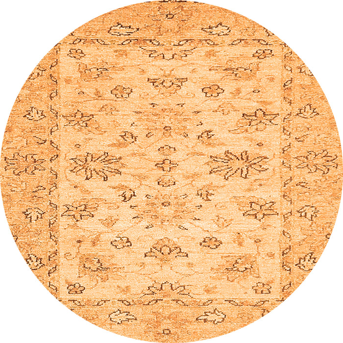 Round Machine Washable Oriental Orange Traditional Area Rugs, wshabs501org