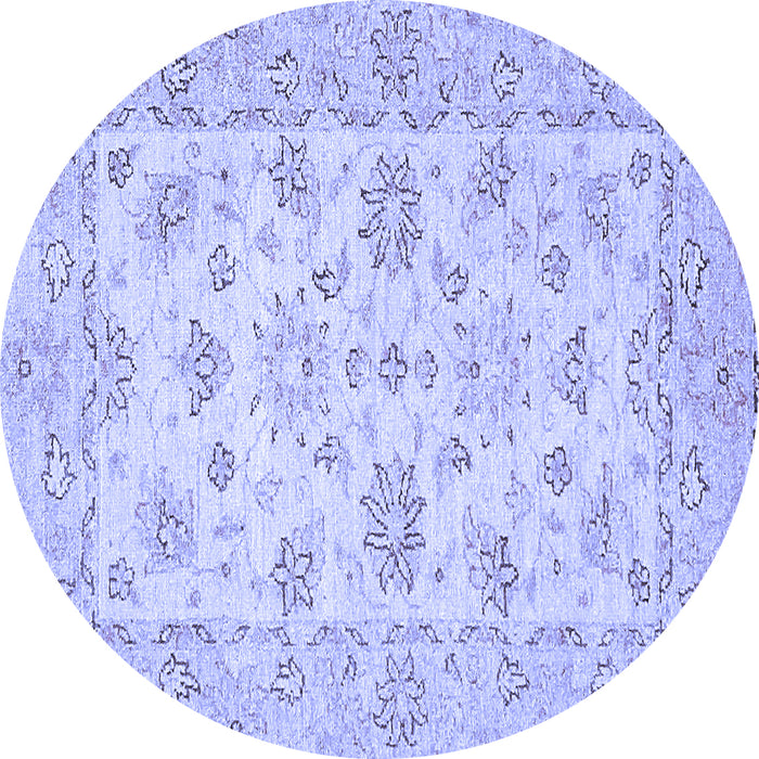 Round Machine Washable Oriental Blue Traditional Rug, wshabs501blu