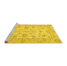 Sideview of Machine Washable Oriental Yellow Traditional Rug, wshabs501yw