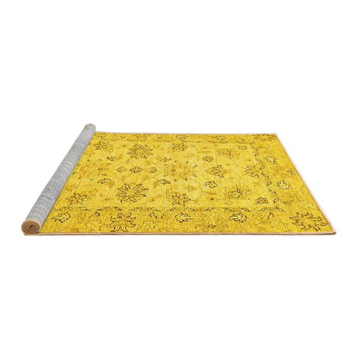Sideview of Machine Washable Oriental Yellow Traditional Rug, wshabs501yw
