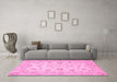 Machine Washable Oriental Pink Traditional Rug in a Living Room, wshabs501pnk