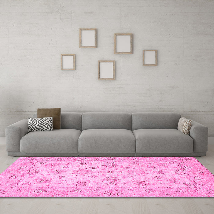 Machine Washable Oriental Pink Traditional Rug in a Living Room, wshabs501pnk