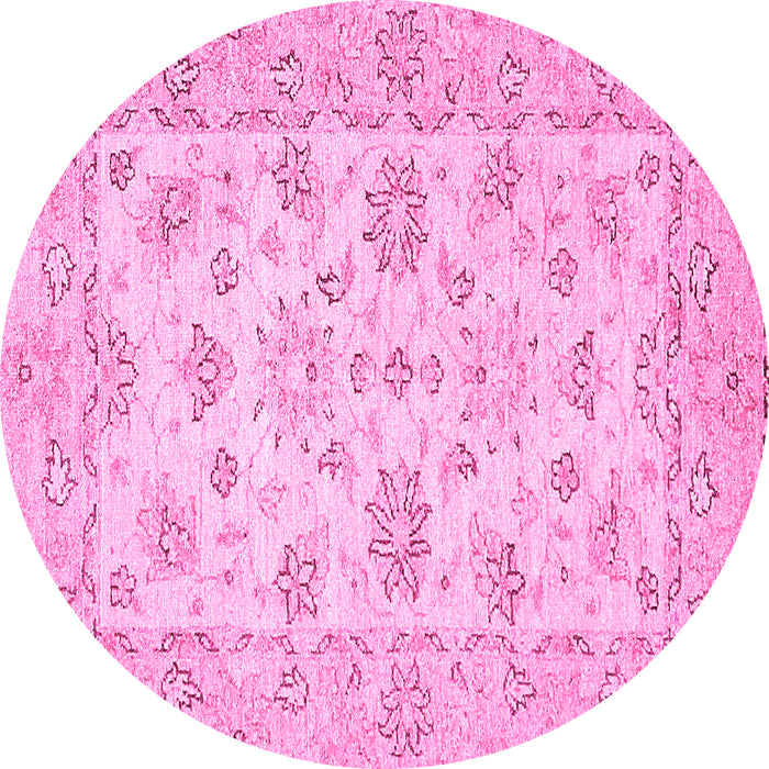 Round Machine Washable Oriental Pink Traditional Rug, wshabs501pnk
