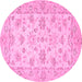 Round Machine Washable Oriental Pink Traditional Rug, wshabs501pnk